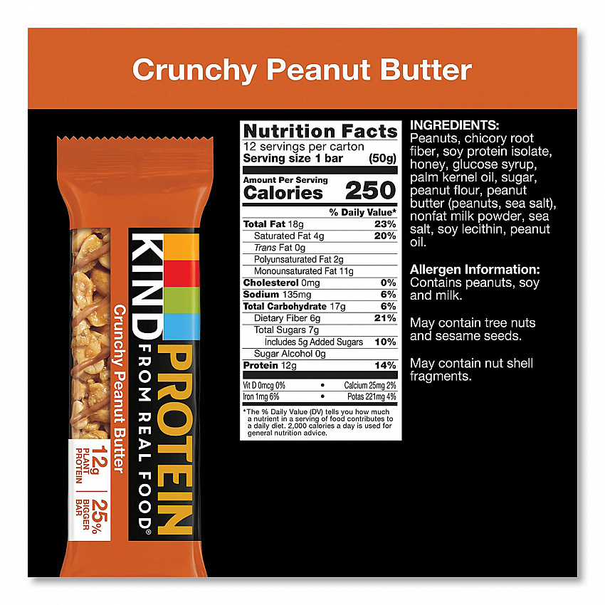 Protein Bars, Crunchy Peanut Butter, 1.76 oz Individually Wrapped, 12/Pack (26026)