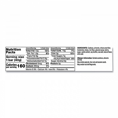 Fruit and Nut Bars, Blueberry Vanilla and Cashew, 1.4 oz Bar, 12/Box (18039)