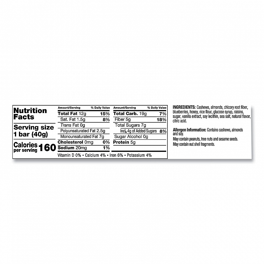 Fruit and Nut Bars, Blueberry Vanilla and Cashew, 1.4 oz Bar, 12/Box (18039)