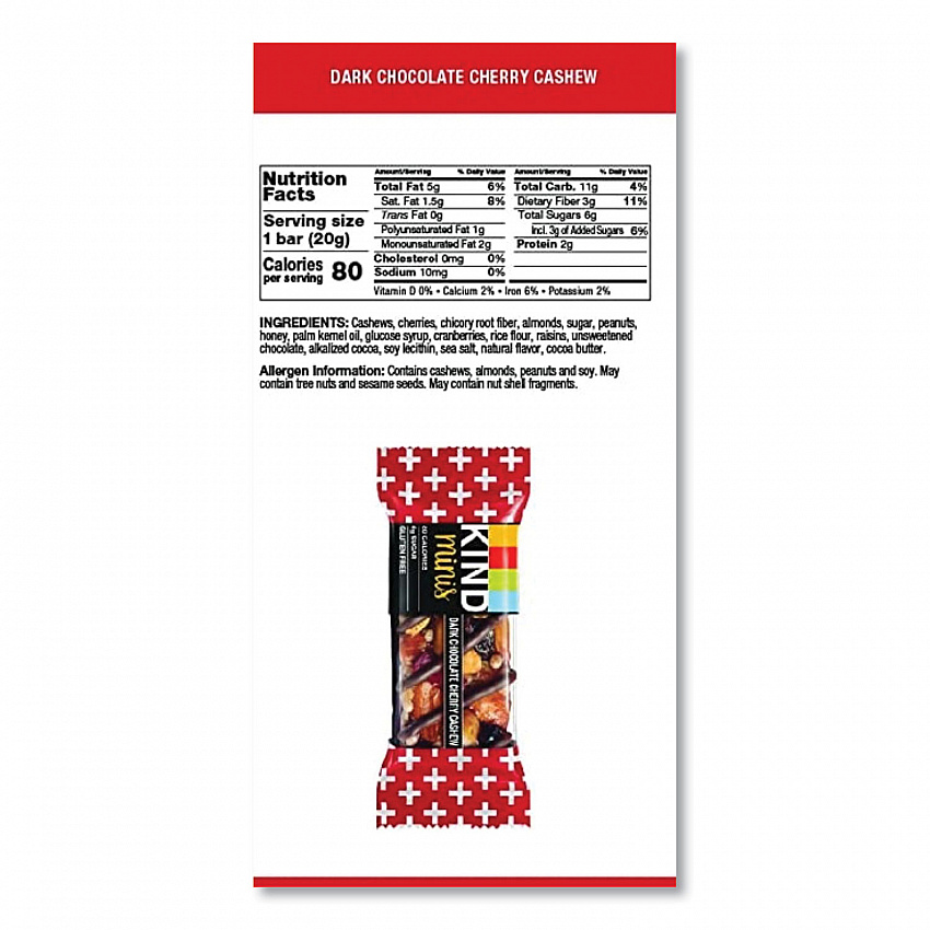 Minis, Dark Chocolate Cherry Cashew, 0.7 oz Bar, 10/Pack (27962)