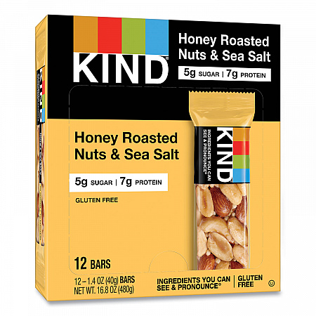 Nuts and Spices Bar, Honey Roasted Nuts/Sea Salt, 1.4 oz Bar, 12/Box (19990)