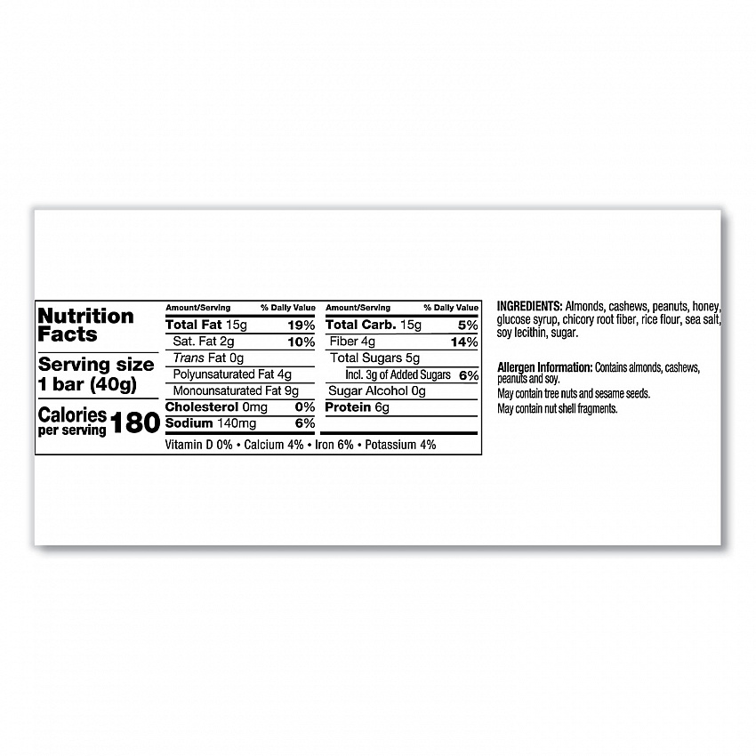 Nuts and Spices Bar, Honey Roasted Nuts/Sea Salt, 1.4 oz Bar, 12/Box (19990)