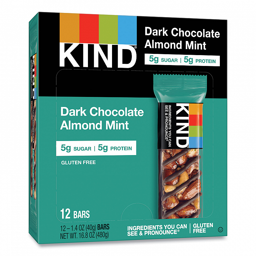 Nuts and Spices Bar, Dark Chocolate Almond Mint, 1.4 oz Bar, 12/Box (19988)