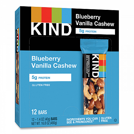 Fruit and Nut Bars, Blueberry Vanilla and Cashew, 1.4 oz Bar, 12/Box (18039)