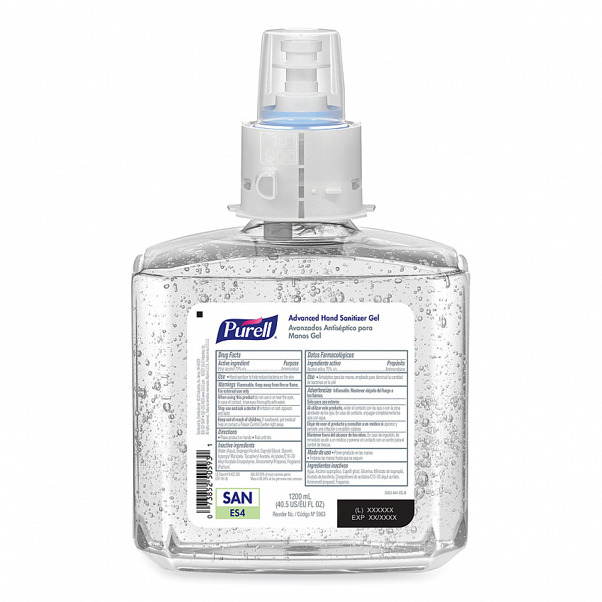Advanced Hand Sanitizer Gel Refill, 1,200 mL, Clean Scent, For ES4 Dispensers, 2/Carton (506302)