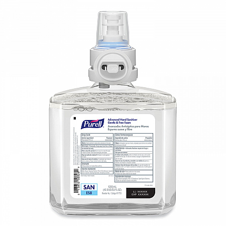Advanced Hand Sanitizer Gentle and Free Foam, 1,200 mL Refill, Fragrance-Free, For ES8 Dispensers, 2/Carton (775102)