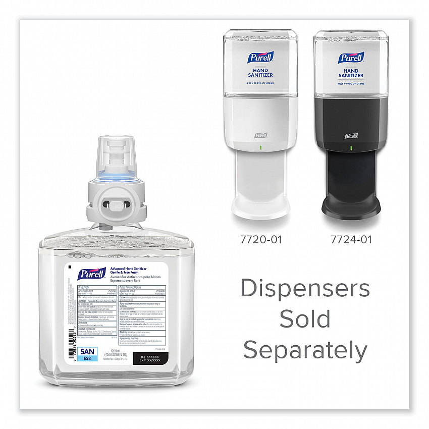 Advanced Hand Sanitizer Gentle and Free Foam, 1,200 mL Refill, Fragrance-Free, For ES8 Dispensers, 2/Carton (775102)