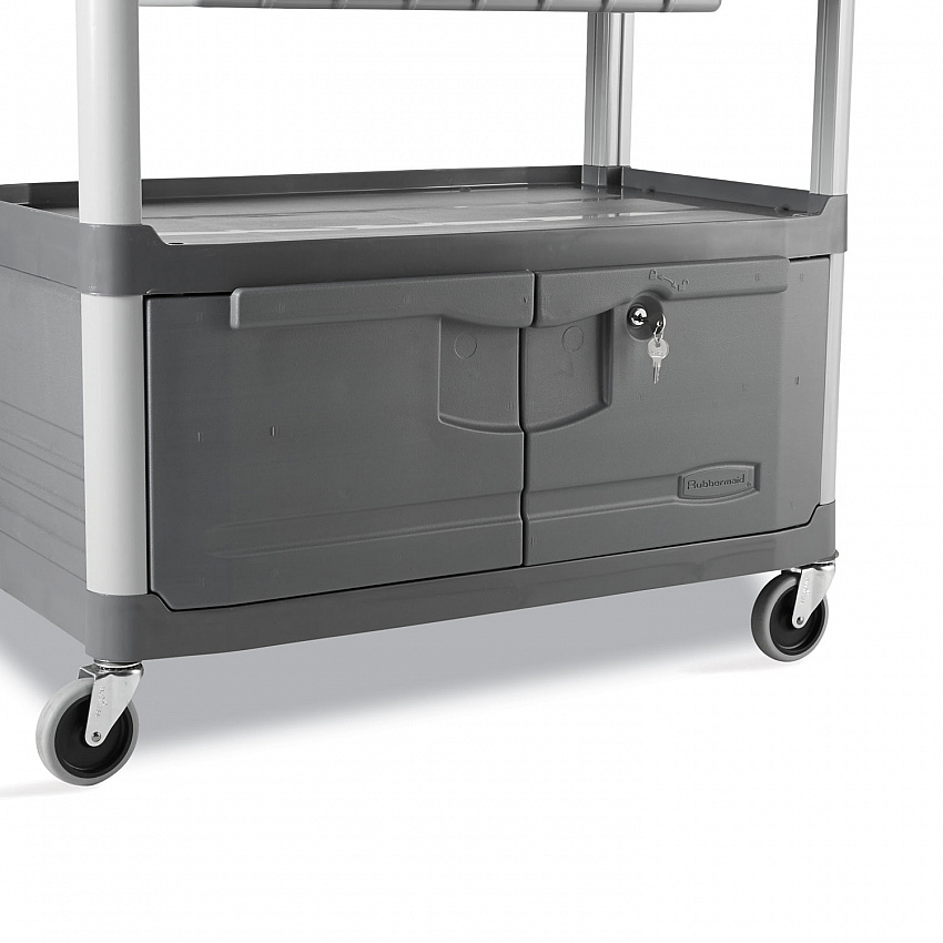 Xtra Instrument Cart with Locking Storage Area, Plastic, 3 Shelves, 300 lb Capacity, 20" x 40.63" x 37.8", Gray (4094GRA)