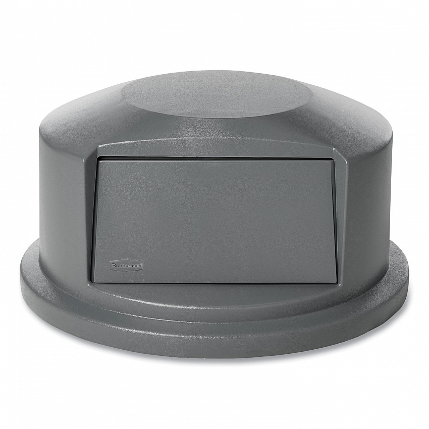 Round BRUTE Dome Top Receptacle, Push Door for 44 gal Containers, 24.81" Diameter x 12.63h, Gray (264788GRA)