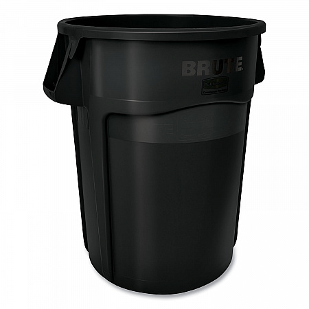 Vented Round Brute Container, 44 gal, Plastic, Black (264360BK)