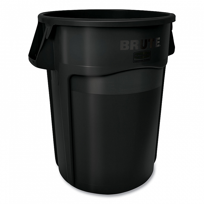 Vented Round Brute Container, 44 gal, Plastic, Black (264360BK)