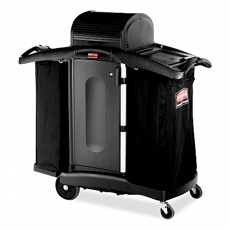 High-Security Housekeeping Cart, Plastic, 3 Shelves, 2 Bins, 22