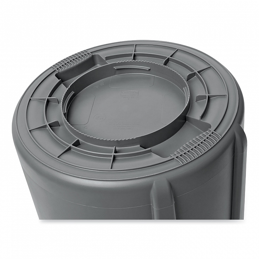 Vented Round Brute Container, 55 gal, Plastic,  Gray (265500GY)