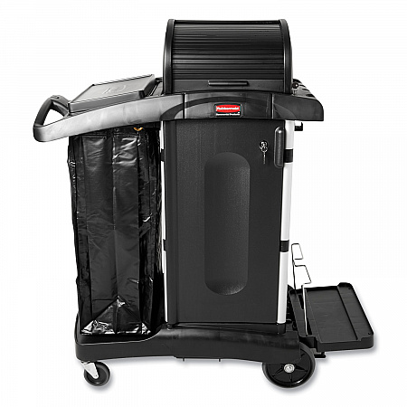 Executive High Security Janitorial Cleaning Cart, Plastic, 4 Shelves, 1 Bin, 23.1