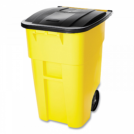 Square Brute Rollout Container, 50 gal, Molded Plastic, Yellow (9W27YEL)