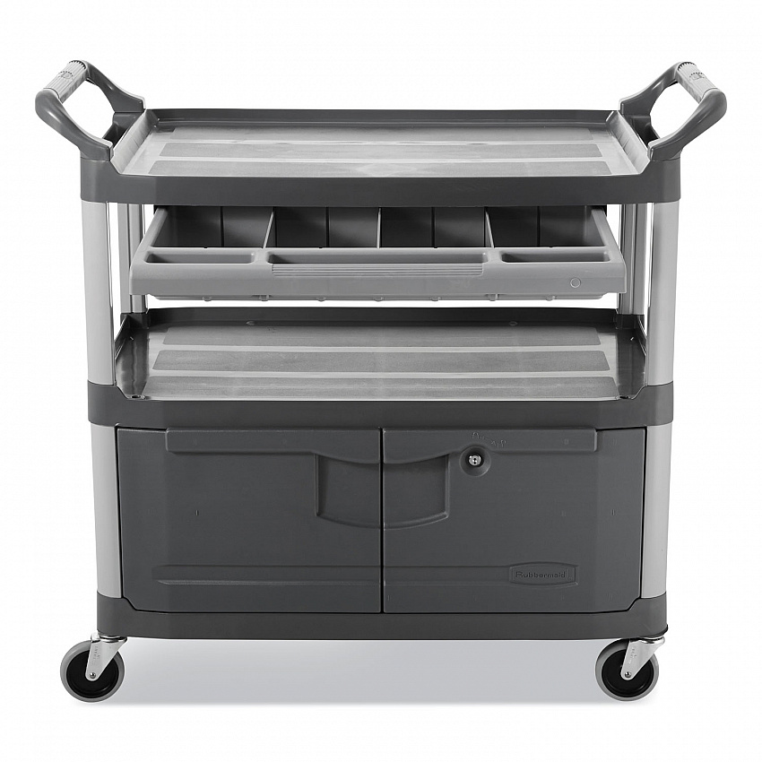 Xtra Instrument Cart with Locking Storage Area, Plastic, 3 Shelves, 300 lb Capacity, 20" x 40.63" x 37.8", Gray (4094GRA)