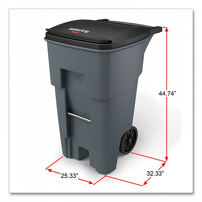 Brute Roll-Out Heavy-Duty Container, 65 gal, Polyethylene, Gray (9W21GY)