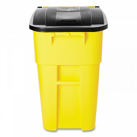 Square Brute Rollout Container, 50 gal, Molded Plastic, Yellow (9W27YEL)