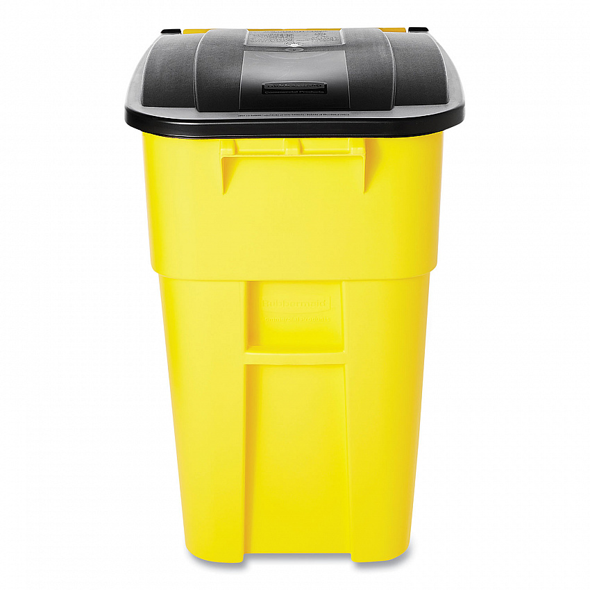 Square Brute Rollout Container, 50 gal, Molded Plastic, Yellow (9W27YEL)