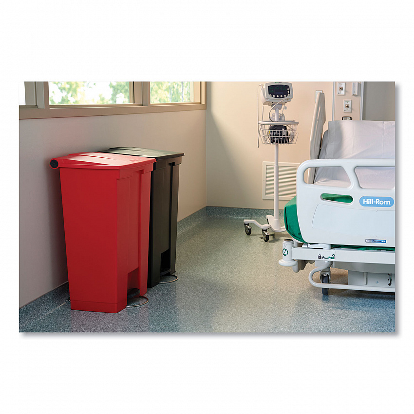 Indoor Utility Step-On Waste Container, 18 gal, Plastic, Red (614500RED)