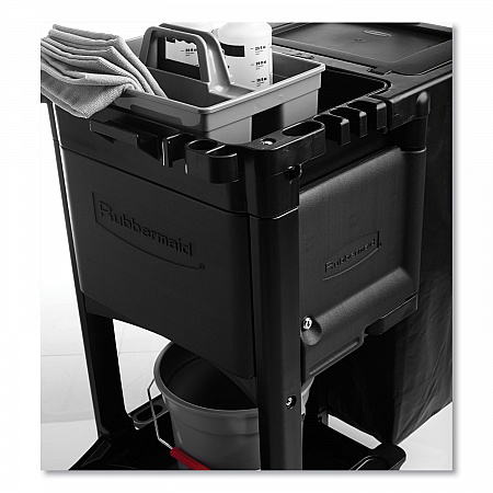 Executive Janitorial Cleaning Cart, Plastic, 4 Shelves, 1 Bin, 21.75
