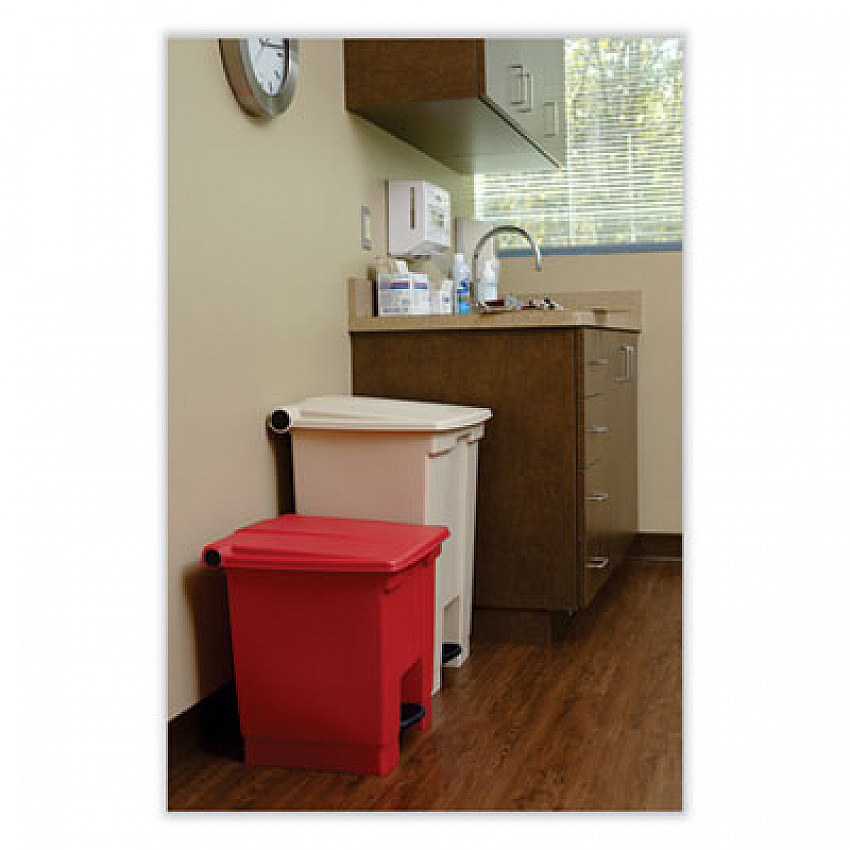 Indoor Utility Step-On Waste Container, 8 gal, Plastic, Red (6143RED)