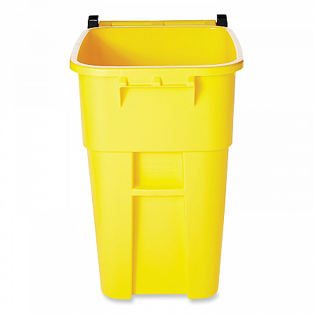 Square Brute Rollout Container, 50 gal, Molded Plastic, Yellow (9W27YEL)