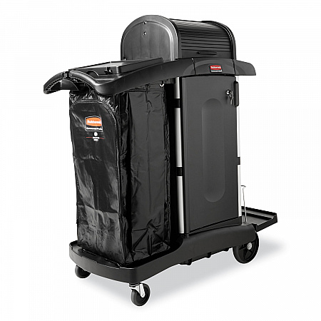 Executive High Security Janitorial Cleaning Cart, Plastic, 4 Shelves, 1 Bin, 23.1