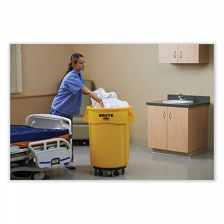 Vented Round Brute Container, 44 gal, Plastic, Yellow (264360YEL)