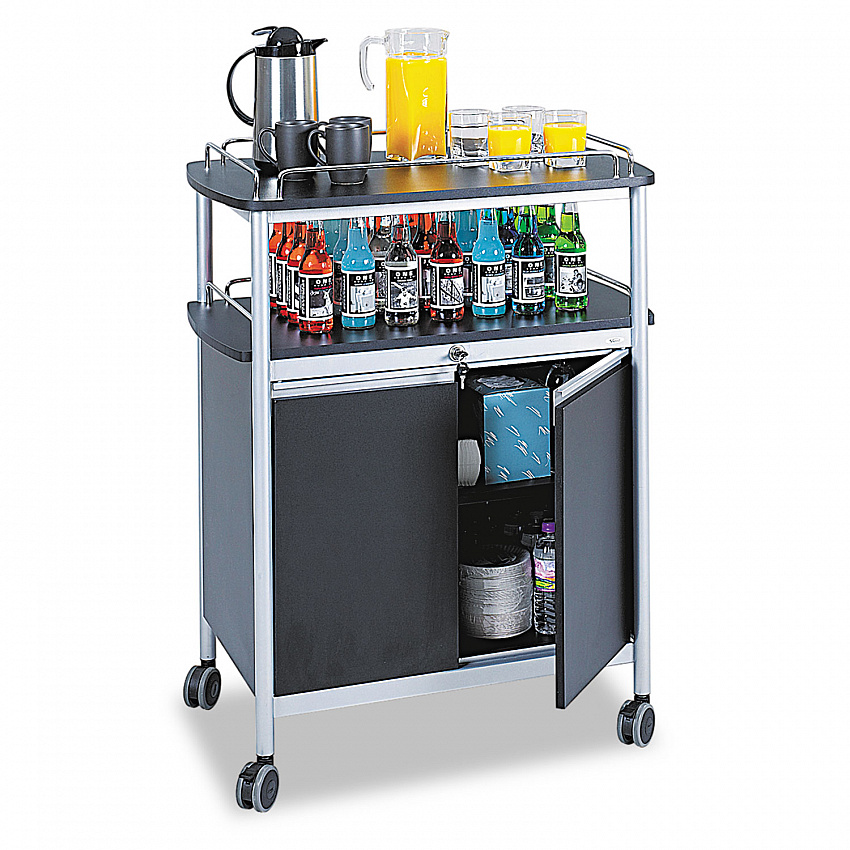 Mobile Beverage Cart, Plastic, 4 Shelves, 33.5" x 21.75" x 43", Black (8964BL)