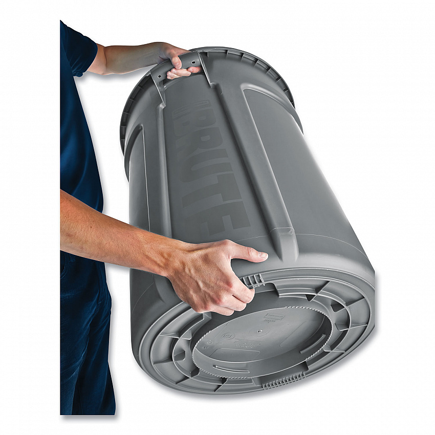 Vented Round Brute Container, 55 gal, Plastic,  Gray (265500GY)