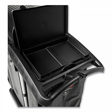 Executive High Security Janitorial Cleaning Cart, Plastic, 4 Shelves, 1 Bin, 23.1