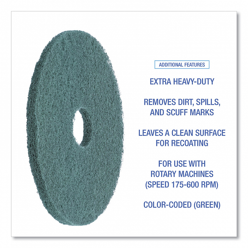Heavy-Duty Scrubbing Floor Pads, 16" Diameter, Green, 5/Carton (4016GRE)