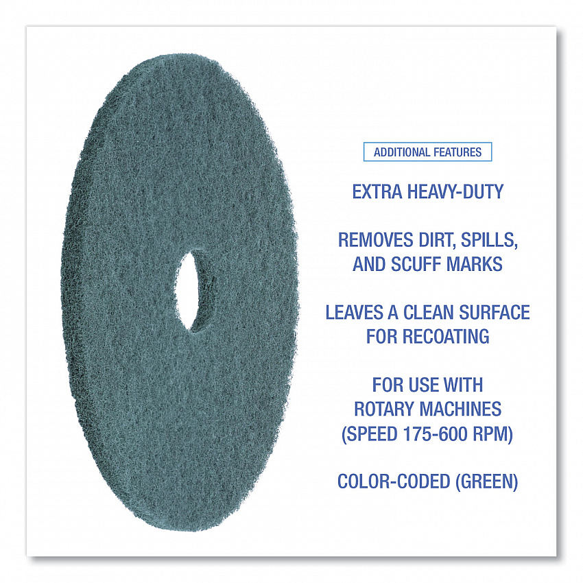 Heavy-Duty Scrubbing Floor Pads, 18" Diameter, Green, 5/Carton (4018GRE)