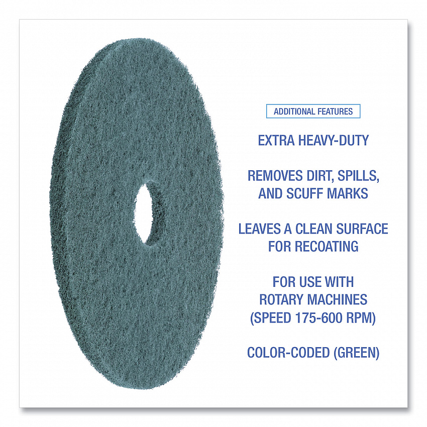 Heavy-Duty Scrubbing Floor Pads, 19" Diameter, Green, 5/Carton (4019GRE)