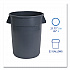 Round Waste Receptacle, 32 gal, Linear-Low-Density Polyethylene, Gray (32GLWRGRA)