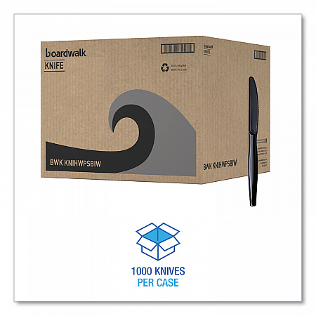 Heavyweight Wrapped Polystyrene Cutlery, Knife, Plastic, Black, 1,000/Carton (KNIHWPSBIW)