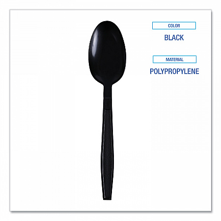 Heavyweight Wrapped Polypropylene Cutlery, Spoon, Plastic, Black, 1,000/Carton (TSHWPPBIW)