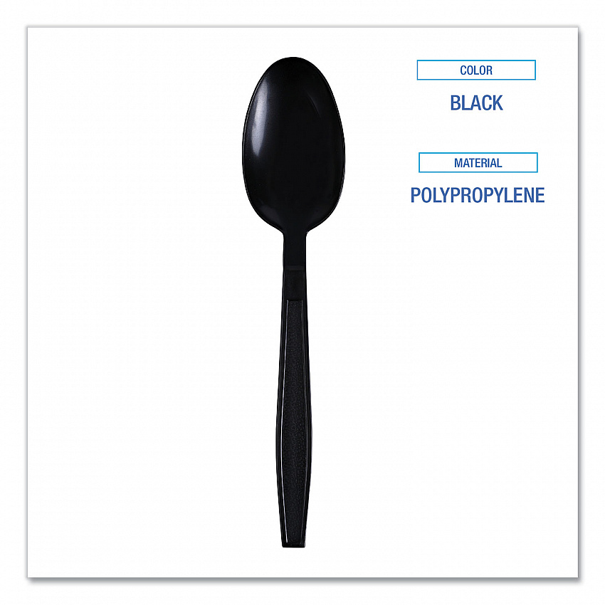Heavyweight Wrapped Polypropylene Cutlery, Spoon, Plastic, Black, 1,000/Carton (TSHWPPBIW)