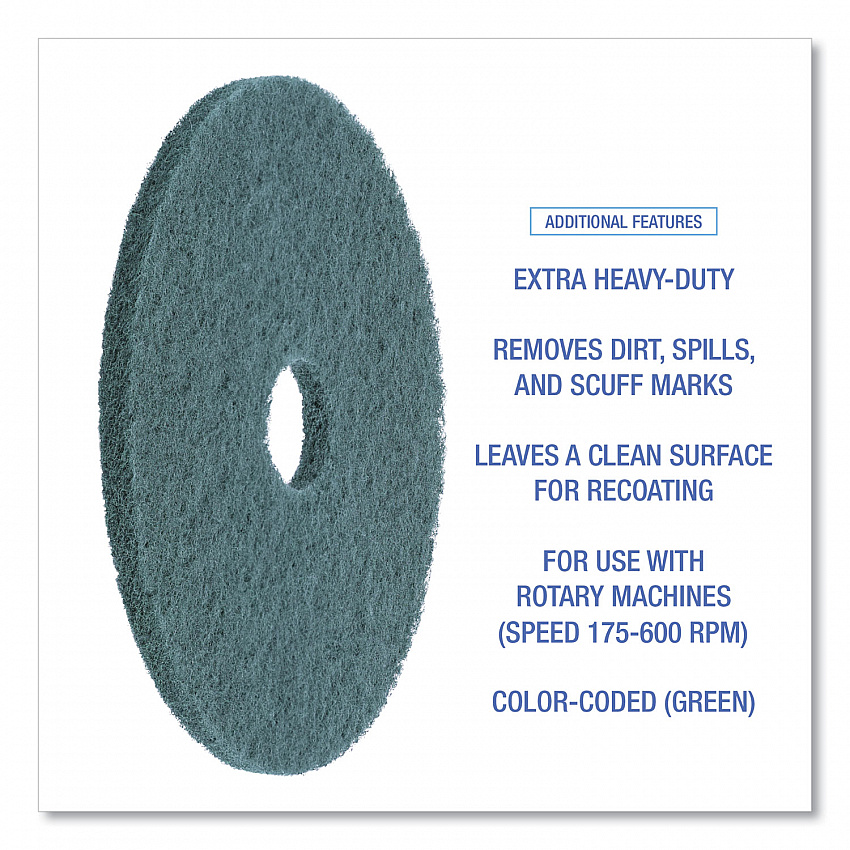 Heavy-Duty Scrubbing Floor Pads, 17" Diameter, Green, 5/Carton (4017GRE)