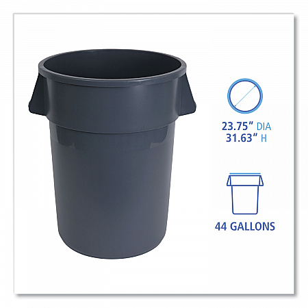 Round Waste Receptacle, 44 gal, Plastic, Gray (44GLWRGRA)