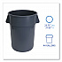 Round Waste Receptacle, 44 gal, Plastic, Gray (44GLWRGRA)