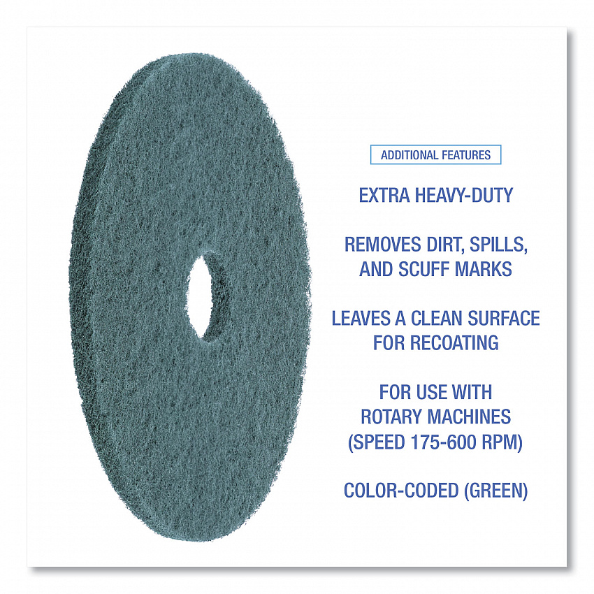 Heavy-Duty Scrubbing Floor Pads, 20" Diameter, Green, 5/Carton (4020GRE)