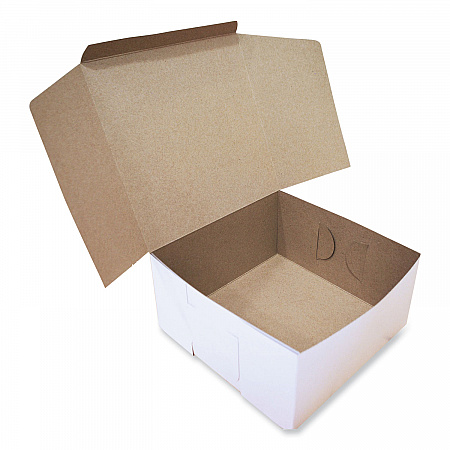 White One-Piece Non-Window Bakery Boxes, Standard, 10 x 10 x 5, White/Brown, Paper, 100/Bundle (1576)