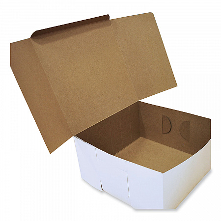 White One-Piece Non-Window Bakery Boxes, Standard, 12 x 12 x 6, White/Brown, Paper, 50/Bundle (1589)