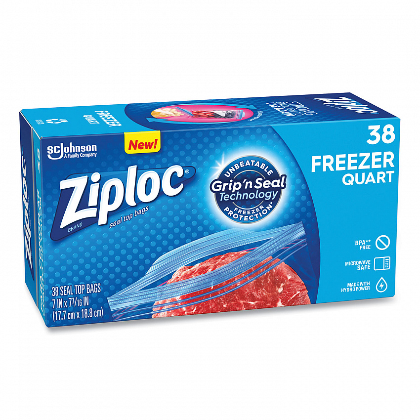 Zipper Freezer Bags, 32 oz, 6.97" x 7.7", Clear, 38 Bags/Box, 9 Boxes/Carton (314444)