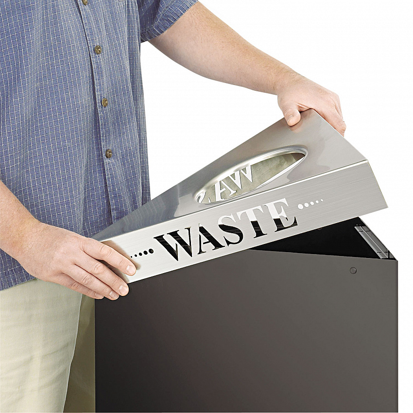 Trifecta Waste Receptacle Lid, Laser Cut "WASTE" Inscription, 20w x 20d x 3h, Stainless Steel (9560WA)
