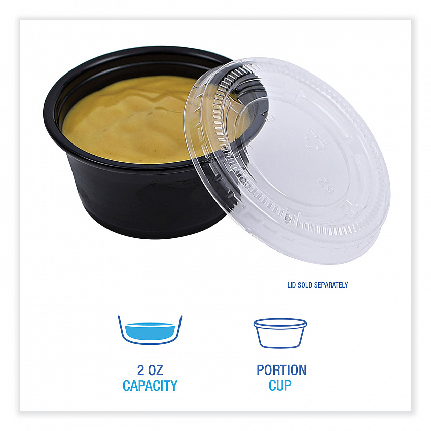 Souffle/Portion Cups, 2 oz, Plastic, Black, 125/Sleeve, 20 Sleeves/Carton (PRTN2BL)