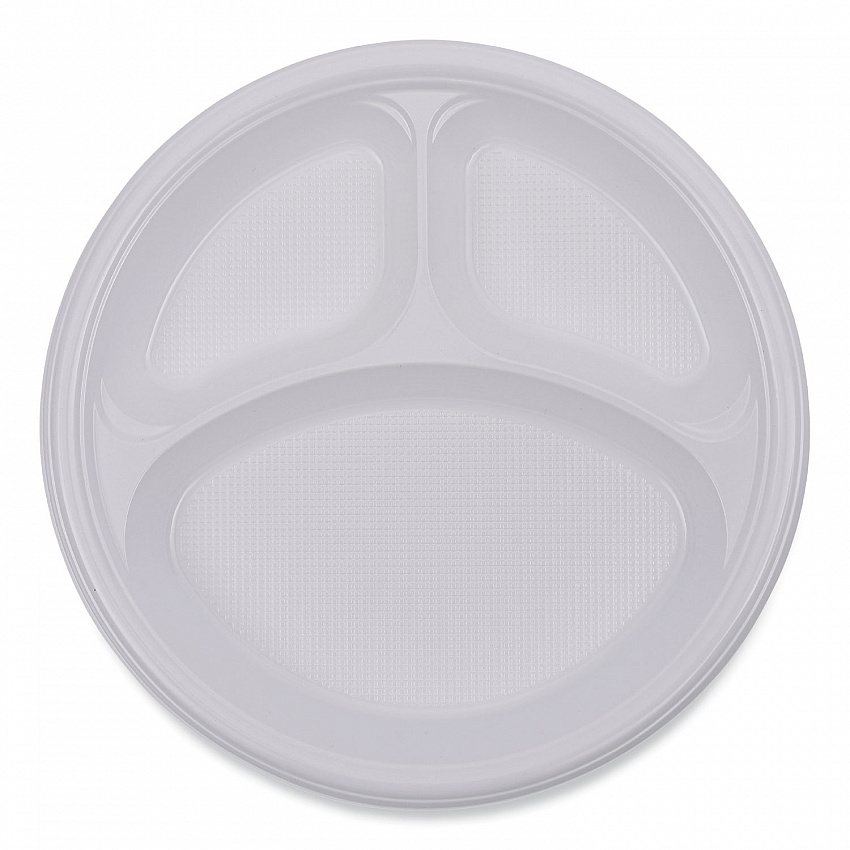 Hi-Impact Plastic Dinnerware, 3-Compartment Plate, 10" dia, White, 500/Carton (PLTHIPS10WH3)