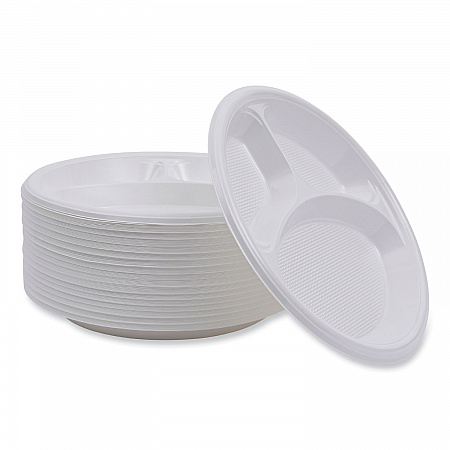 Hi-Impact Plastic Dinnerware, 3-Compartment Plate, 10